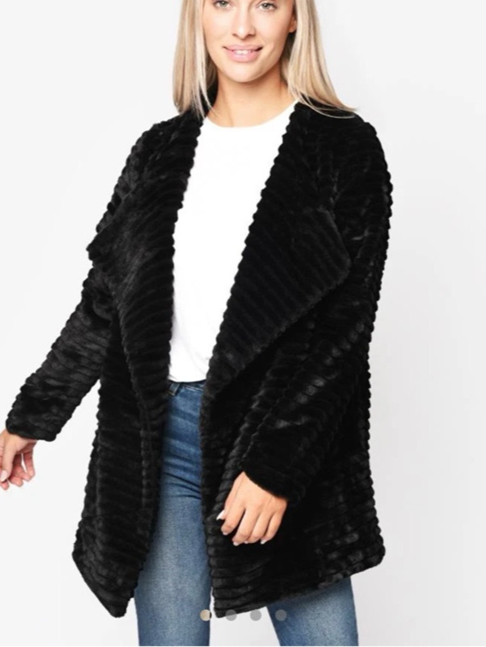BB Dakota Fab Moment Faux Fur Coat Jacket Black Luxury Women’s Size Small